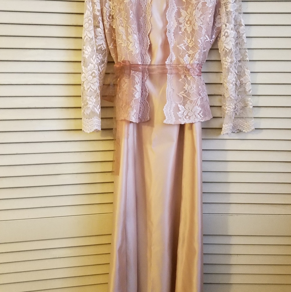 Satin dress with lace jacket